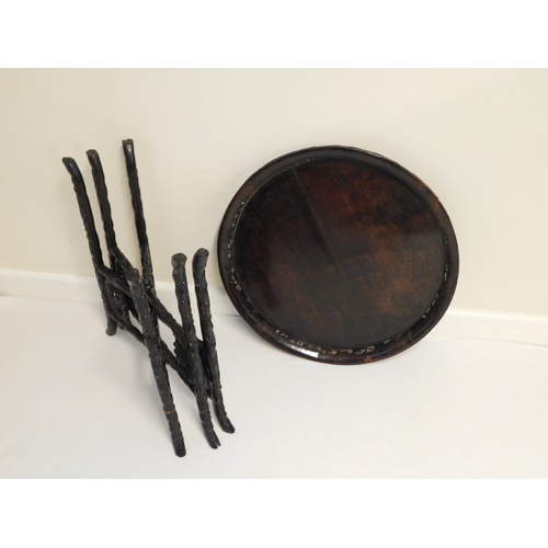 194 - Hardwood Chinese carved folding table
-diameter 52cm (20½