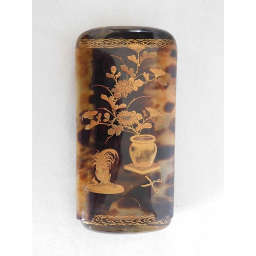 202 - c.1900 Japanese tortoiseshell cigar case with gold maki-e lacquer decoration
-length 14cm (5½