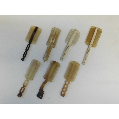 208 - Collection of 7 x 19th century Japanese nit combs made from bone and horn
-length ranges from 7.6cm ... 