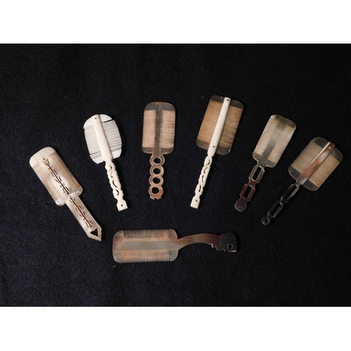 208 - Collection of 7 x 19th century Japanese nit combs made from bone and horn
-length ranges from 7.6cm ... 