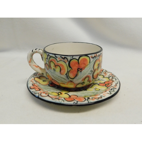 215 - Studio pottery cup and saucer by Linda Browne
-saucer diameter 14cm (5½