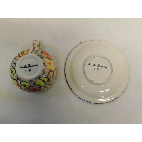 215 - Studio pottery cup and saucer by Linda Browne
-saucer diameter 14cm (5½