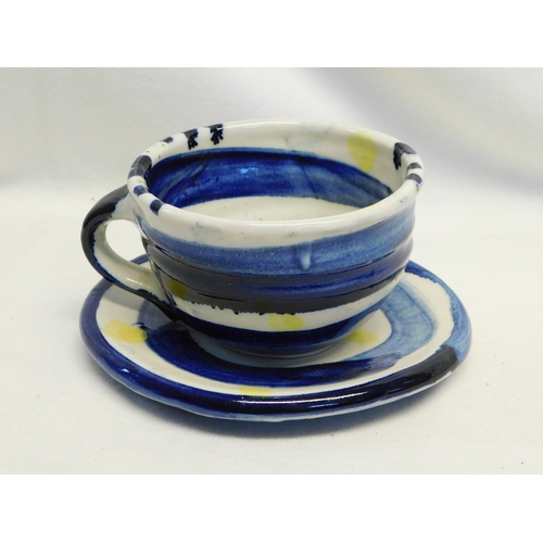 216 - Studio pottery cup and saucer by Sandy Brown
-saucer diameter 17cm (6¾