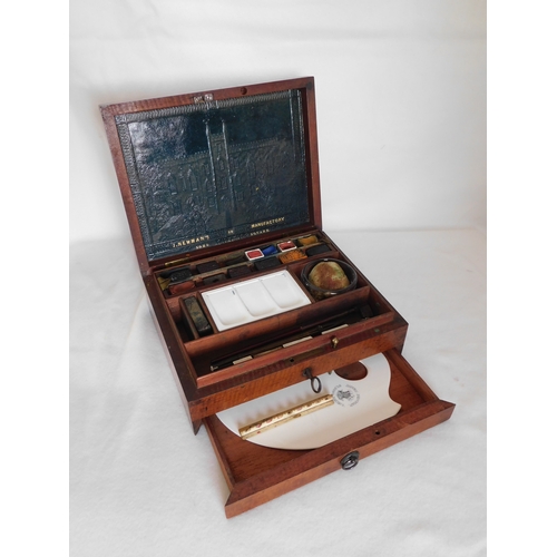 240 - James Newman mahogany artists box with key and mostly original contents inc palette and paints
-the ... 