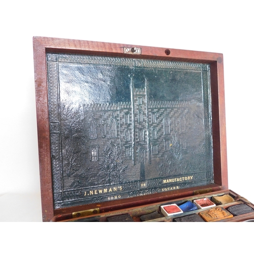 240 - James Newman mahogany artists box with key and mostly original contents inc palette and paints
-the ... 