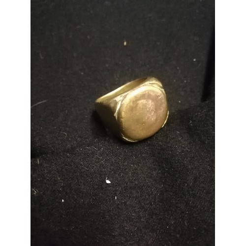 8 - Mens brass signet ring with head decoration