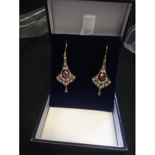 22 - Pair of drop earrings set with rubies & diamonds