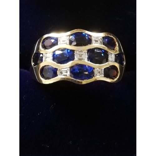 32 - Sapphire and Diamond 18ct 3 row ring