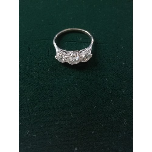 36 - Antique 3 stone Diamond white metal ring 4ct in total
