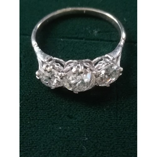 36 - Antique 3 stone Diamond white metal ring 4ct in total