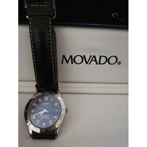 58 - Movado chronometer automatic stainless steel cased wristwatch - boxed (inner & outer)
