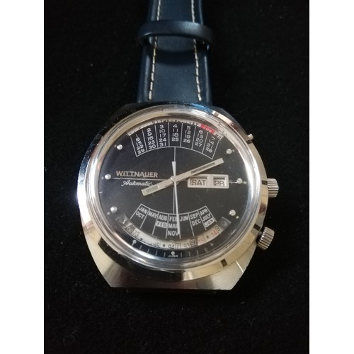 59 - Wittnauer 2000 automatic perpetual calendar watch
-stainless steel case & leather strap - in running... 