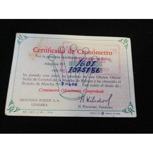 73 - Rolex chronometer certificate dated 1974 in Spanish - Certificado de Cronómetro