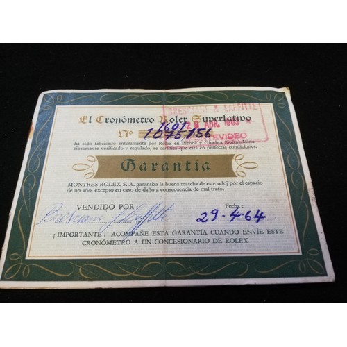 84 - Rolex chronometer guarantee certificate dated 1964 - Uruguay