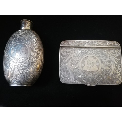 92 - 1877 Rare cased pair of Exeter silver hip flask (4¼