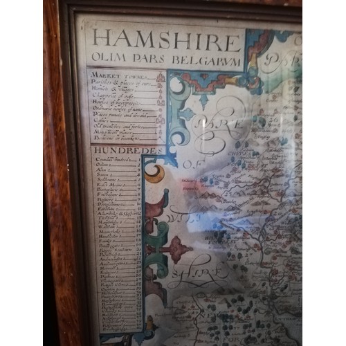 104 - 17th century (1607) framed map of (Hampshire) Hamshire - Olim pars belgarum by John Norden (1548-162... 