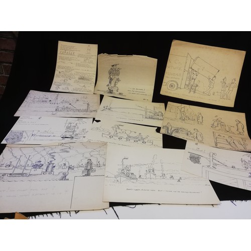 112 - Collection / lot of 29 x pen and ink cartoons WWII onwards by Captain H S Rogers - mostly naval rela... 