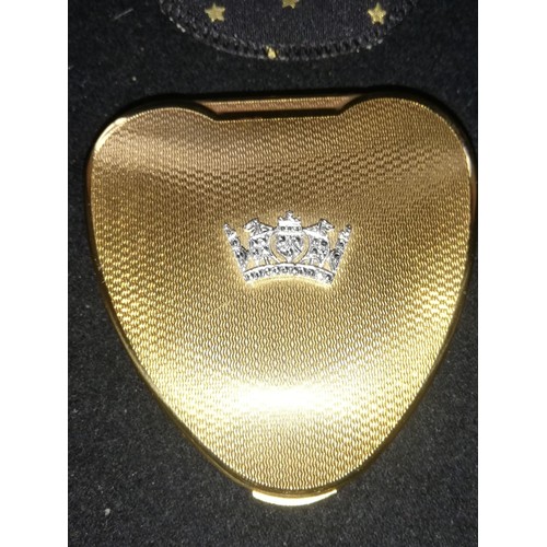 121 - Kigu Cherie heart shaped compact with naval crown embellishment & fabric sleeve