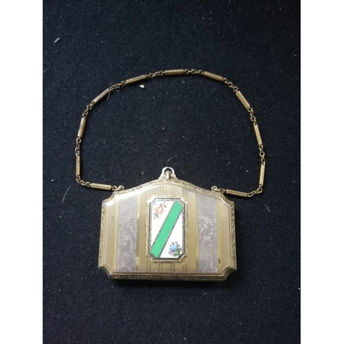 123 - 1930's American vanity case / compact designed as a bag with enamelled plaque to front