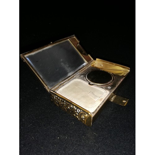 131 - 1940's gilt metal vanity case with silver and green paste decoration 4½