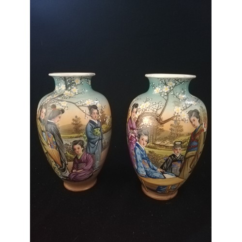 149 - Pair Japanese vases with scenes in transfer print