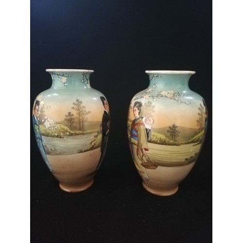 149 - Pair Japanese vases with scenes in transfer print