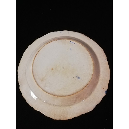 162 - 18th century English creamware plate with 'pie crust' edge & blue oriental style decoration
- 8½