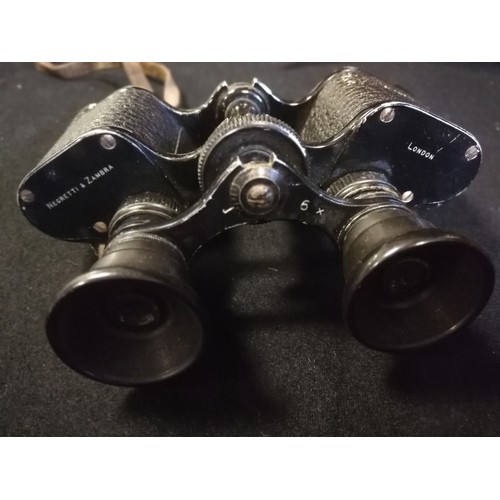 176 - Pair of Negretti & Zambra field glasses / binoculars in original leather case & with purchase receip... 