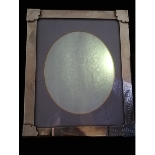 203 - White metal mounted Portals glazed frame containing a watermark picture of Sir John Houblon (1632-17... 