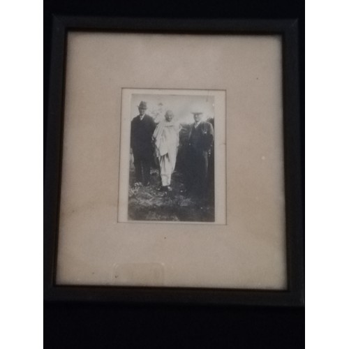 204 - Framed photograph of Gandhi in england with 2 cotton mill industrialists
-'Mahatma' Mohandas Karamch... 