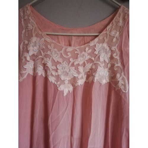 402 - Silk & lace antique pink nightdress t/w pink embroidered nightdress with 2 buttons (a/f) t/w pink sh... 