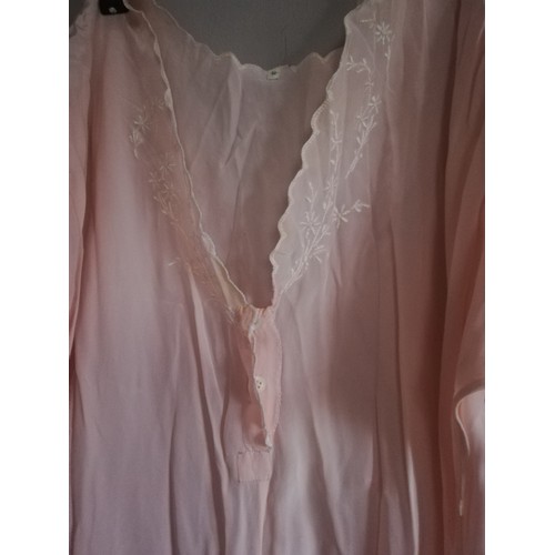 402 - Silk & lace antique pink nightdress t/w pink embroidered nightdress with 2 buttons (a/f) t/w pink sh... 