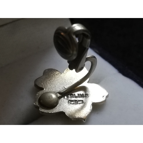 55 - Silver & enamel clip-on earrings in the form of flowers