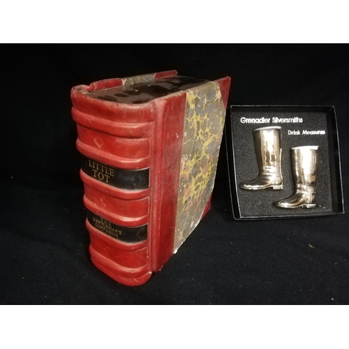 25 - Little Tot, The Gentleman's Companion - miniature decanter and 2 glasses in box in the form of a boo... 