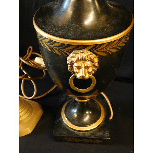 38 - 2 brass candle sticks, photo frame and tole painted metal lamp base