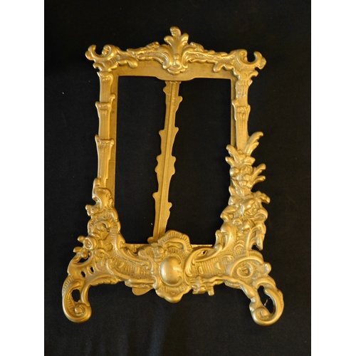 38 - 2 brass candle sticks, photo frame and tole painted metal lamp base