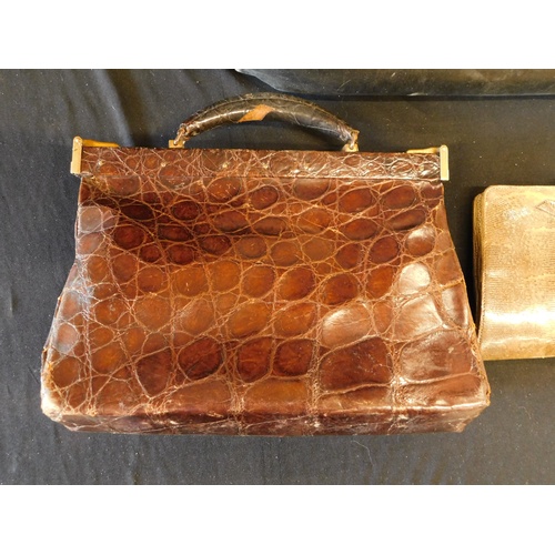 40 - Black leather Gladstone bag t/w crocodile skin handbag and snakeskin clutch bag