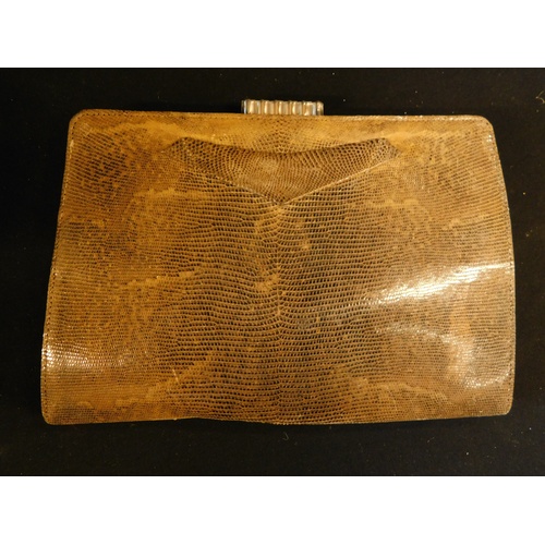 40 - Black leather Gladstone bag t/w crocodile skin handbag and snakeskin clutch bag