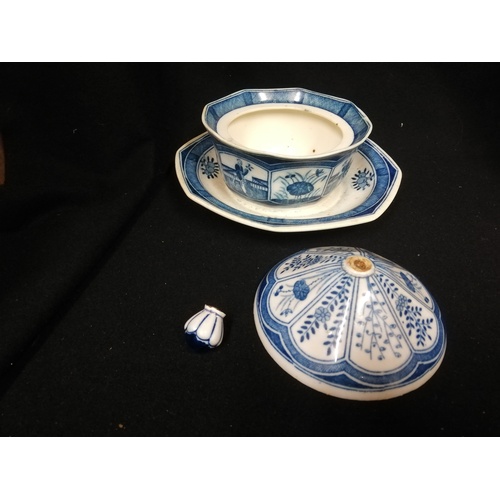 1 - Japanese blue & white 4 piece tea set - teapot is 8½