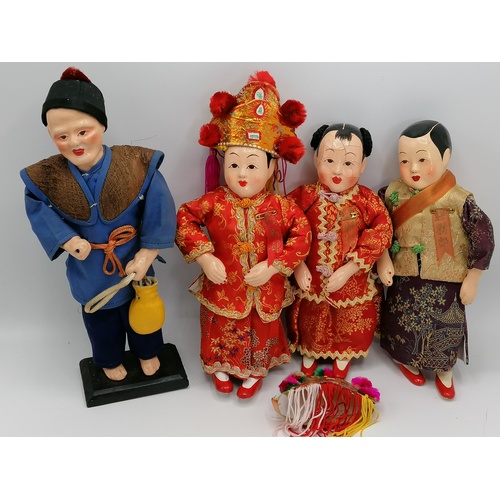 79 - 4 x Oriental papier-mâché dolls - tallest 11