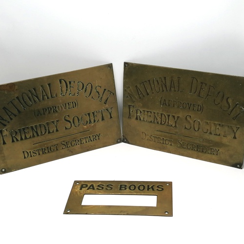 101 - National Deposit Friendly Society building brass name plates (12