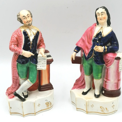 100 - 2 staffordshire flat back figures t/w 2 shakespearian(?) characters