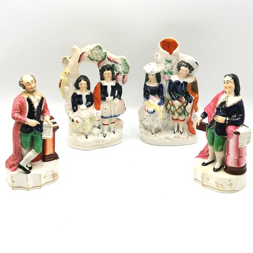 100 - 2 staffordshire flat back figures t/w 2 shakespearian(?) characters