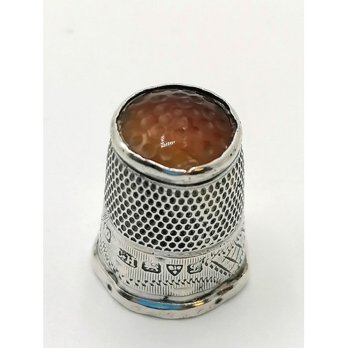 122 - 4 x silver thimbles inc Charles Horner agate topped