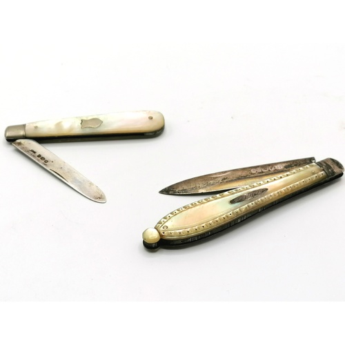 123 - 2 x antique silver & mother of pearl fruit knives