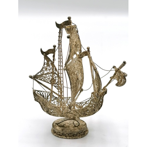 128 - Silver filigree galleon - 4