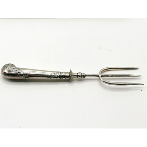 131 - Silver handled pickle fork in box t/w a plated bread fork