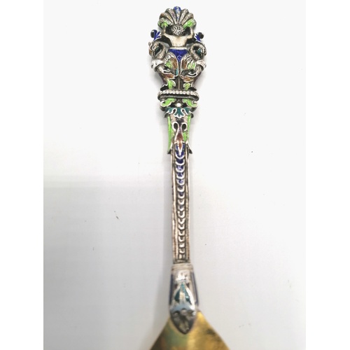 134 - Continental silver & enamel spoon with gilded bowl t/w continental silver marked tongs - total weigh... 