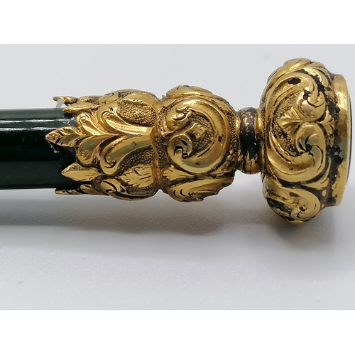 158 - Mid Victorian bloodstone & unmarked yellow metal dip pen terminating in a butterfly intaglio / seal ... 