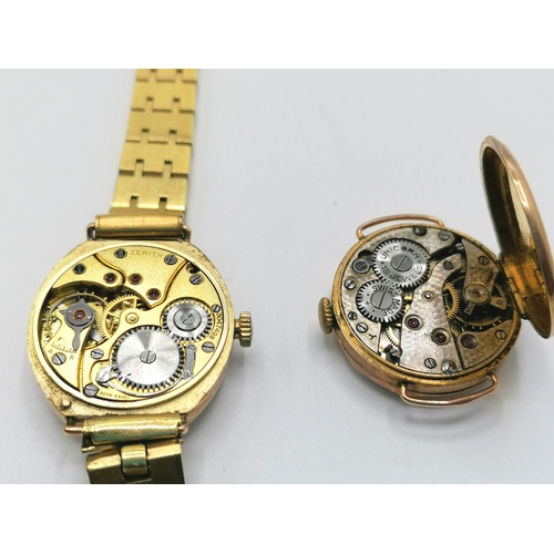 167 - 9ct gold cased Rolex (Unicorn) in a RWC ltd marked case t/w 9ct gold cased Zenith ladies wristwatch ... 